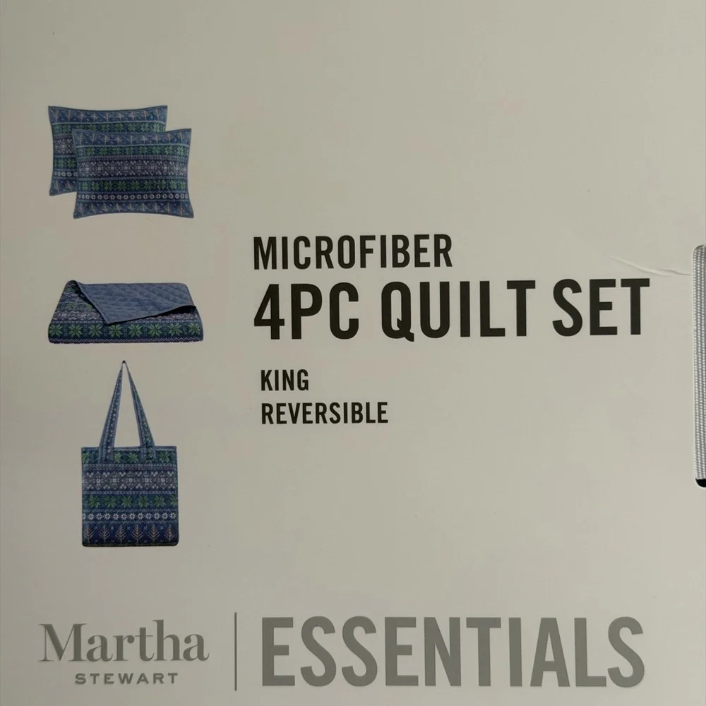 King 4-piece Blue Quilt Set Martha Stewart